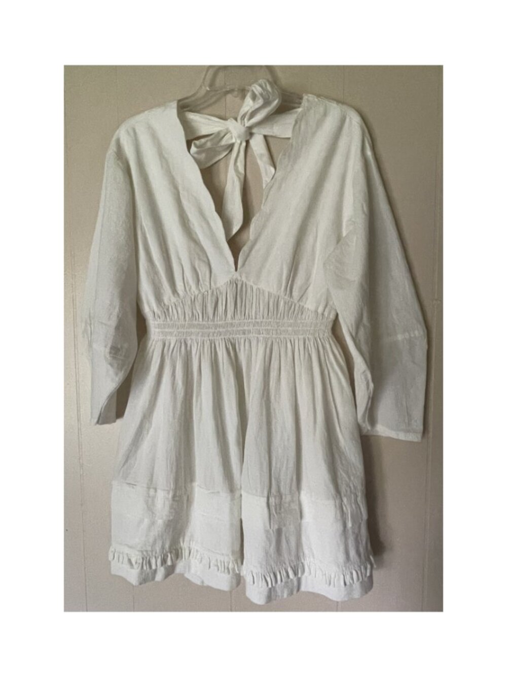 NEW Free People Boho White (Ivory) mini Dress Backless with Pockets Cotton 100%